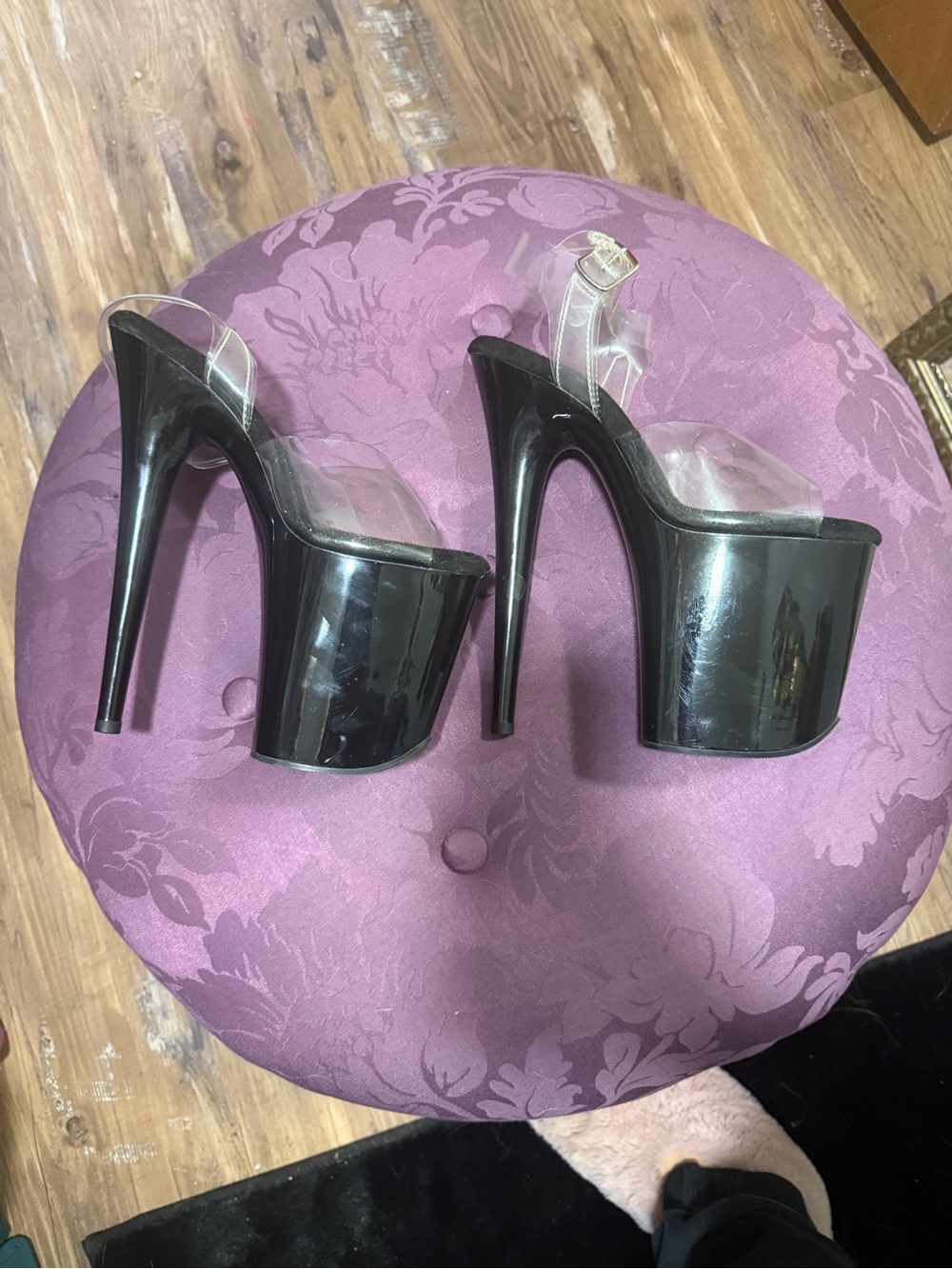 Pleaser- Flamingo 808 Black Platform Clear Strap High Heel Sandals